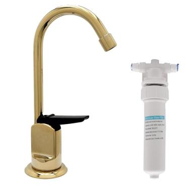 Imagem de Torneira dispensadora de água pura estilo Touch-Flo de 15 cm com unidade de filtro de água em linha sob a pia, A203F-01, latão polido