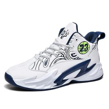 Imagem de Novetra Tênis de basquete masculino de cano alto com amortecimento e suporte respirável para treinamento esportivo juvenil(White Blue 04,3.5)