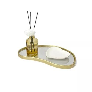 Imagem de Bandeja Dourada Espelhada Orgânica ou Retangular Decorativa Casa Mesa Escritório Lavabo e Maquiagem(Orgânica Dourado)