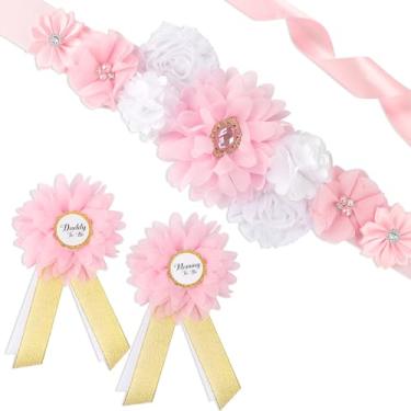 Imagem de On-Airstore Faixa Mom to be para festa de chá de bebê, decorações de festa de flores rosa para maternidade, vestido de chá de bebê para mamãe e papai para gravidez, adereços de fotos, suprimentos de