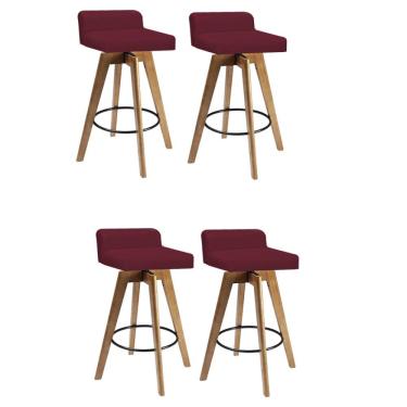 Imagem de Kit 04 Banqueta Alta Giratória Rute Madeira Balcão Bistrô Cozinha Suede Bordô