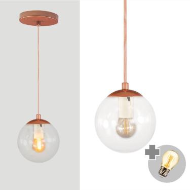 Imagem de Pendente Bronze C/ Globo De Vidro Cristal De 14cm + Led 2w