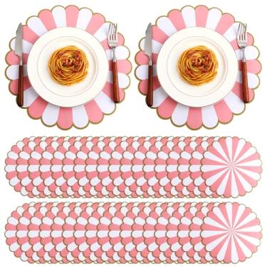 Imagem de Tiangrid 48 peças de jogo americano descartável pastel de 33 cm de borda recortada para mesa de casamento, noiva, aniversário, cozinha, festa, banquete (rosa)