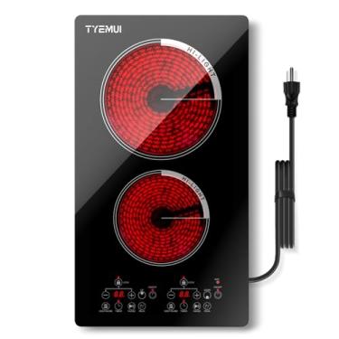 Imagem de TYEMUI Fogão Elétrico De Bancada Com Duas Bocas, Plug-In, 2000 W, 110 V ~ 120 V, 2 Bocas Para Cozinhar, Cozinha, 12 Polegadas, Embutido, Temporizador, Pico, Pausa