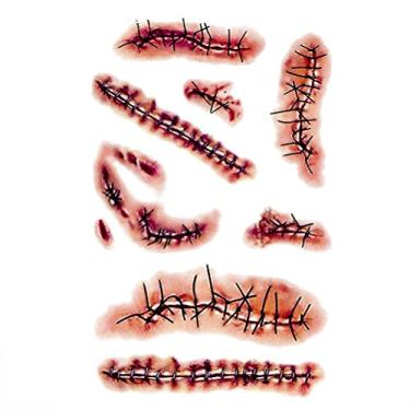 Imagem de Xllree Tatuagens De Cicatrizes Zumbi, Cicatriz Sangrenta Com Sangue Falso, Fantasia, Maquiagem, Decoração Halloween, Lembrancinhas Festa