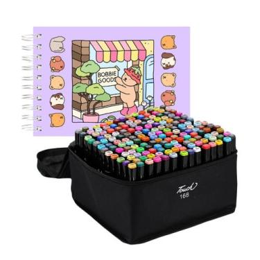 Imagem de Kit Livro De Colorir Bobbie Goods 168 Cores Canetinhas Ponta Dupla Mar