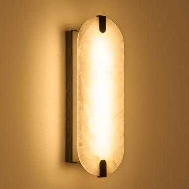 Imagem de ZEROUNO Apliques De Parede Alabastro 14,2", Luminária Mármore Natural, Luminárias Reguláveis Para Escadas, Banheiro, Sala Estar, Quarto Ou Penteadeira, Corredor