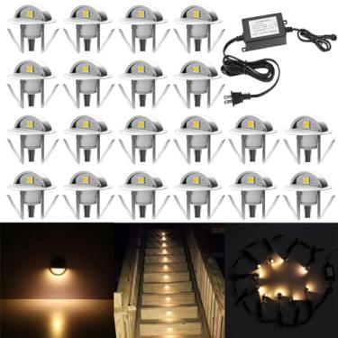 Imagem de QACA Kit Com 20 Luzes Led Para Escada, Baixa Voltagem, À Prova D'Água, Ip65, Áreas Externas, 1-2/5" De Diâmetro, Iluminação Embutida Deck Madeira, Quintal, Jardim, Pátio, Decoração Caminho, Lâmpadas