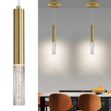 Imagem de Daoseolo Pacote Com 2 Luminárias Pendentes Minimalistas Para Ilha De Cozinha, Luminária Pendente Linear Moderna Dourada, Acrílico Bolha, Ajustável 3000K/4500K/6500K, Teto Led Sala Jantar, Quarto, Ba