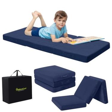 Imagem de MeMoreCool Colchão Dobrável Para Crianças, Tapete Dormir Em Creche, Cama Criança Pequena, Futon Triplo, Portátil Azul-Marinho 75 X 25"