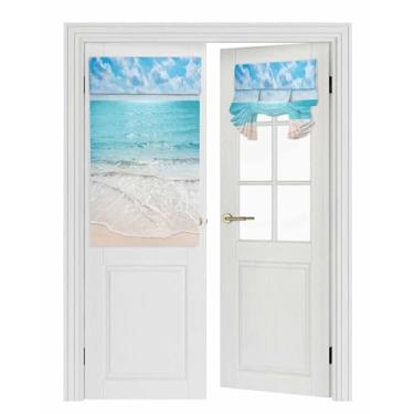 Imagem de Azoamafa Cortina de porta do oceano blecaute, ondas de praia verão paisagem natureza cortinas de janela de porta isolamento térmico cortinas cortinas de amarrar cortinas de porta francesa para