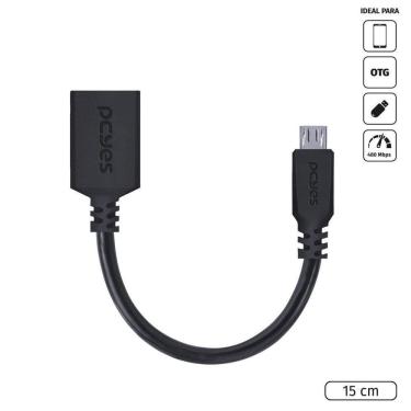 Imagem de Adaptador Otg Micro Usb Para Usb 2.0 15cm Preto - Pamup-15