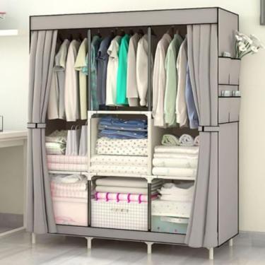 Imagem de Guarda Roupa Dobrável Organizador De Roupas Portátil Multiuso Armário Organizador de Roupas Sapatos Brinquedos(CINZA)