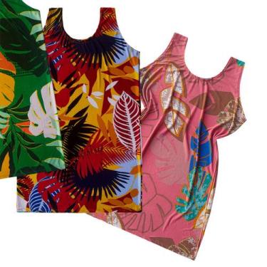 Imagem de Kit 4 Camisolas Femininas Liganete Adulto Para Senhora Midi Sem Manga 