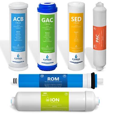 Imagem de Express Water Conjunto de filtros de substituição do sistema de osmose reversa de desionização de 6 meses – 6 filtros com membrana RO de 100 GPD – Filtros de água de 25,4 cm