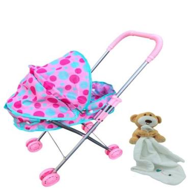 Imagem de Kit Carrinho P/ Boneca Berço Passeio e Naninha Urso Pelúcia - DM Toys