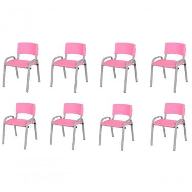Imagem de Kit 8 Cadeira Iso Infantil Creche, Escola Base Cinza Rosa