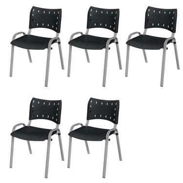 Imagem de Cadeira Iso Base Cinza, Igreja, Escola, Escritório - Preto Kit 5 Peças