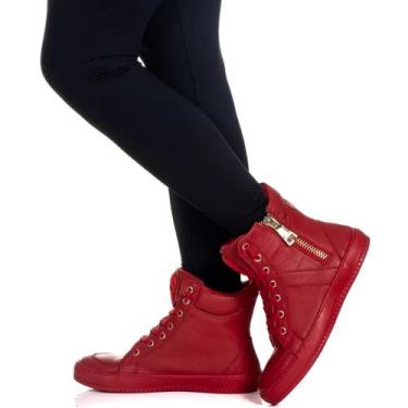 Imagem de Tênis Sneaker Feminino Cano Alto Fitness Academia Caveira Zíper Couro 