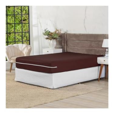Imagem de Capa de Colchão Casal Padrão em Malha Gel Elasticada Com Zíper (Tabaco)