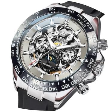 Imagem de OLEVS Relógios masculinos automáticos com corda automática, turbilhão, esqueleto, data, à prova d'água, luminoso, diamante, luxuoso, para negócios, relógios de pulso, Cinza 6713