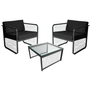 Imagem de Conjunto 2 Poltronas E Mesa Centro Fibra Sintética Santiago Preto-preto