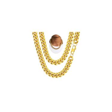 Imagem de FaithHeart Corrente de elos cubanos Miami de aço inoxidável para homens, 6/10/14 mm preto/banhado a ouro grosso hip hop corrente cubana masculina sólida grossa corrente corrente de meio-fio 35,5-76,2