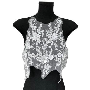 Imagem de Aplique de renda floral 3D, painel de corpete de malha bordada com remendos de flores com contas, costurado, faça você mesmo, roupas, vestido de casamento, vestido de noiva, bolsa de artesanato