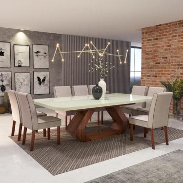 Imagem de Sala de Jantar 220x110 Lottus MDF/Vidro Off 8 Cadeiras Bom Pastor