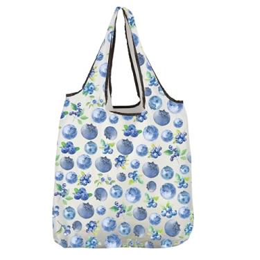 Imagem de VAMSII Presente para amantes de mirtilos, design de mirtilos, bolsa de compras reutilizável dobrável e estética de frutas, presente para mãe de jardineiro, Blueberries Design P