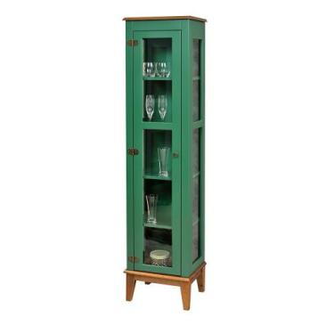 Imagem de Cristaleira Remy 1 Porta cor Verde com Base Amêndoa 180 cm - 62965 - S