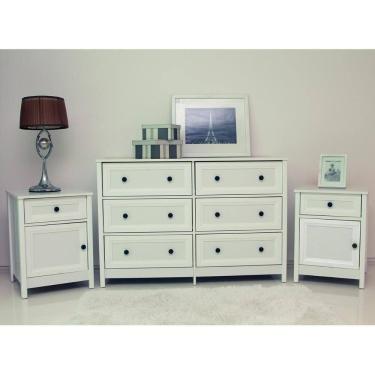Imagem de Cômoda 6 Gavetas + 2 Mesas De Cabeceira Ditália -217 -112 Branco