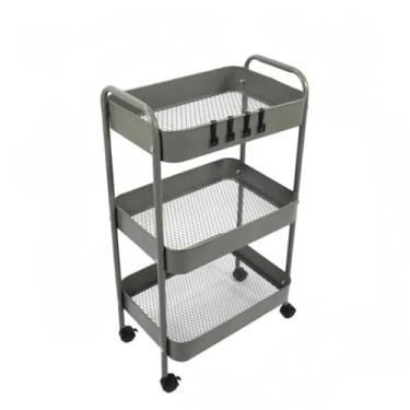 Imagem de Carrinho Auxiliar com 3 andare de Ferro ou Acrílico rodinhas para Salão de Beleza Pedicure Manicure Esmalteria Estética(CINZA(Ferro))