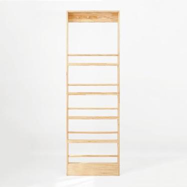 Imagem de morimoe Prateleira fina de madeira com ganchos, suporte de parede, organizador para brinquedos e livros, atrás da porta, economia de espaço (H: 185 cm)