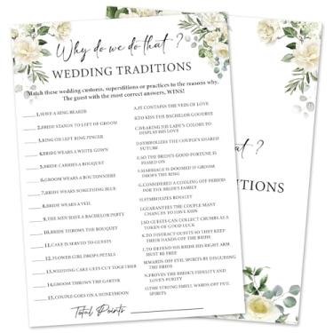 Imagem de Eucalyptus Bridal Shower Games 30 Guests, Why We Do That Wedding Traditions Bridal Games for Showers, White Rose Wedding Engagement Party Activity Party Supplies/Green-15