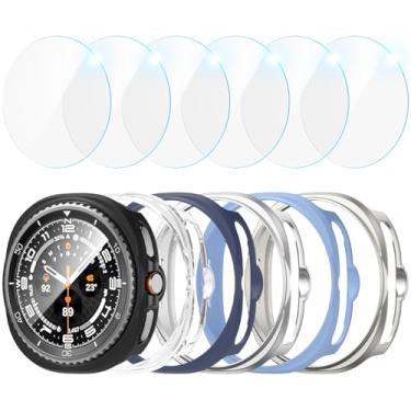 Imagem de JZK Protetor de tela para Galaxy Watch 8 de 46 mm - [6 + 6] pacote com capa protetora + protetor de tela de vidro temperado, cobertura total, capa protetora rígida de policarbonato HD, capa fina para