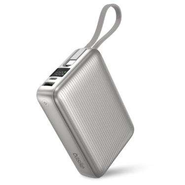 Imagem de Basike Power Bank, Carregador Portátil 20000mAh 45W, 3-Saídas com Cabo USB-C Integrado, Bateria Externa de Carregamento Rápido PPS/PD/QC para iPhone Séries 16/15/14/13, Samsung S25/24/23/22/21 (Prata)