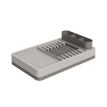 Imagem de Escorredor De Louças Pratos Flat 3 Em 1 Com Bandeja Cinza - Coza