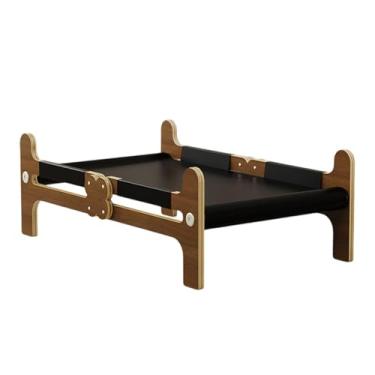 Imagem de Baoblaze Cama elevada de madeira para cães e gatos, berço de resfriamento, estável, respirável, rede para animais de estimação, berço para animais de, Preto