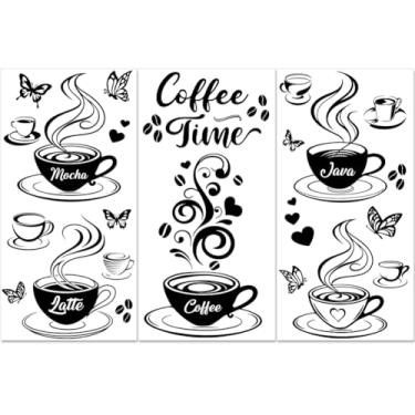 Imagem de PLIGREAT Decalques de transferência de 3 folhas de café preto com café latte esfregar 15 x 30 cm à prova d'água retrô Mocha Java adesivos de transferência de móveis para cômoda de madeira, gavetas