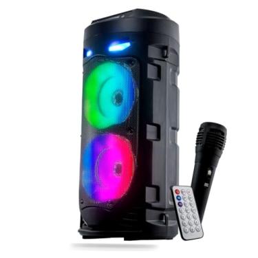 Imagem de Caixa de Som Portátil Torre Bluetooth Rádio FM MP3 Pen Drive USB SD Microfone Controle Bateria LED RGB Grasep