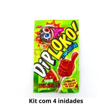 Imagem de Kit cm 4 Pirulito Dip Loko Cristais Explosivo Sabor Melancia