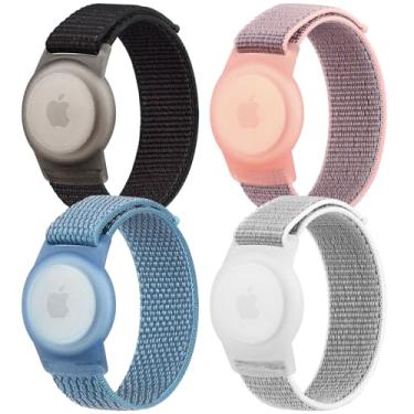 Imagem de Pacote com 4 pulseiras de nylon para crianças, airtag de nylon macio para Apple AirTag, pulseira ajustável antiperda para bebês, meninos e meninas, idosos (preto/rosa areia/azul/cinza)