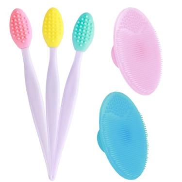 Imagem de 3 peças de escova de limpeza facial de silicone, 2 peças esfoliantes faciais, esfoliante suave, remoção de cravos, massagem