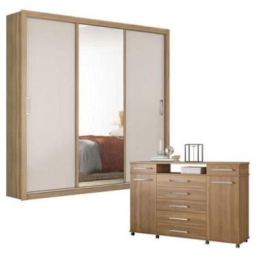 Imagem de Cômoda London E Guarda Roupa Casal Residence Amêndola Off White - Demó