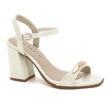 Imagem de Sandália Salto Alto Grosso Preto Ramarim Detalhe Dourado, Plus, Coconu