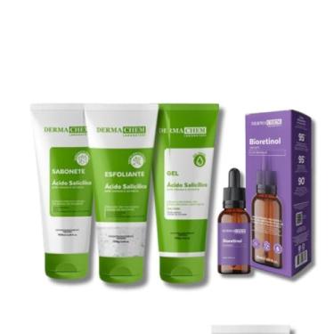 Imagem de Kit Skincare Anti Oleosidade e Acne Sabonete + Esfoliante + Gel Hidratante + Sérum Bioretinol Efeito Peeling - 4 ITENS