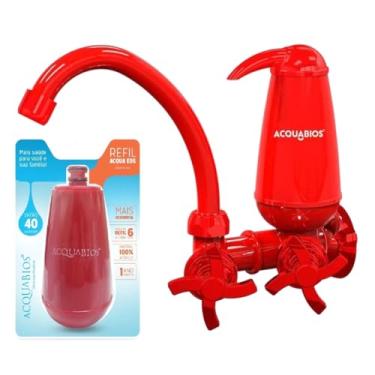 Imagem de Torneira de Cozinha de Parede com Filtro Acquabios 1006-0123, Vermelha, com Refil Extra 1007-0003