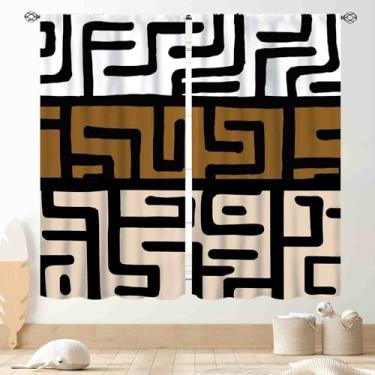 Imagem de Cortinas de lama africanas, boêmia moderna estampa geométrica abstrata tribal africana padrão étnico boho blackout cortinas de janela para sala de estar quarto cozinha banheiro 2 painéis, 132 x 213 cm