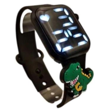 Imagem de Relógio Digital Infantil com Dinossauro Pulseira Preta e Visor LED - S